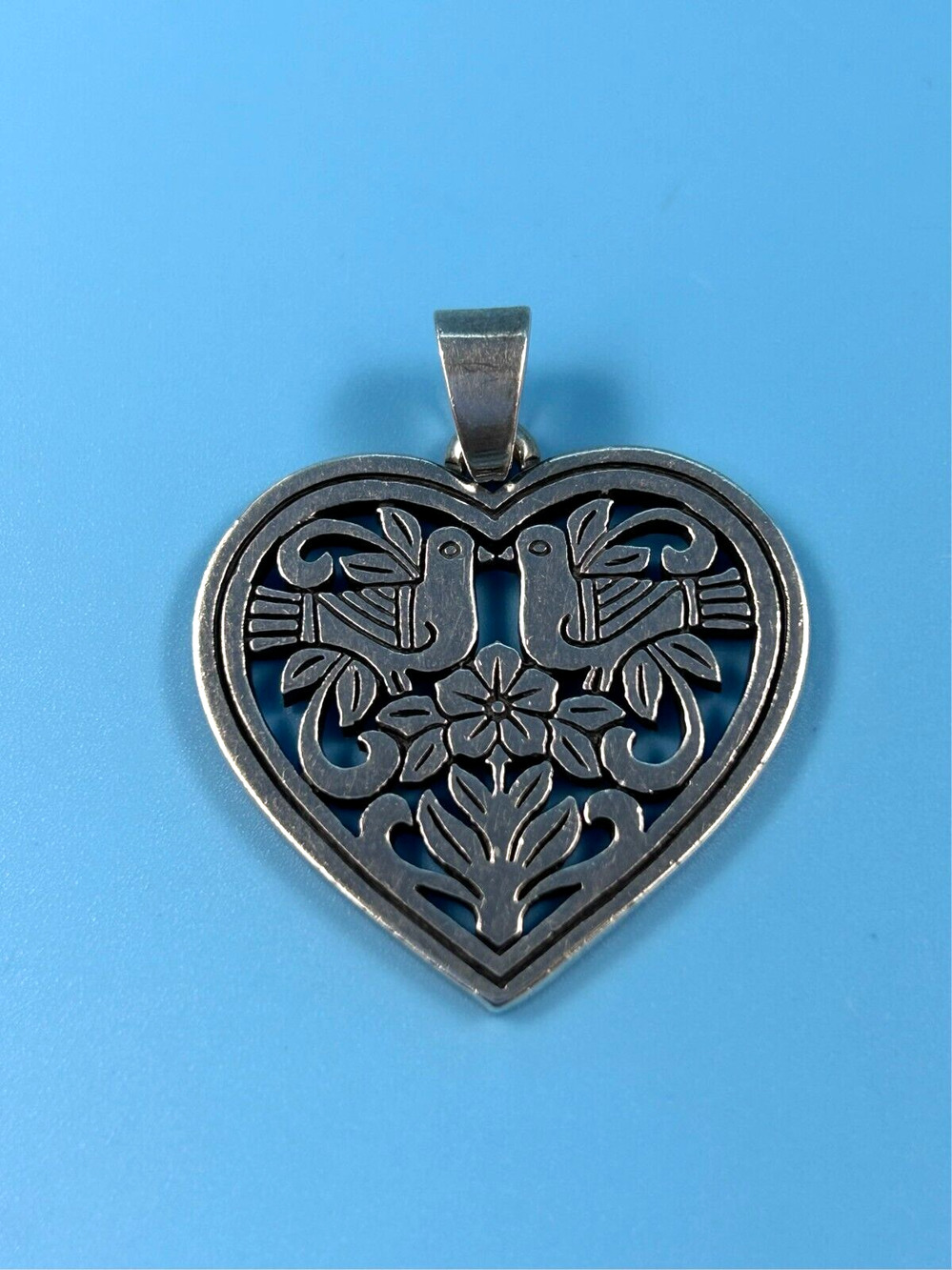 James Avery Retired 925 Sterling Silver 2 Doves Flower Heart 1.5” Large Pendant
